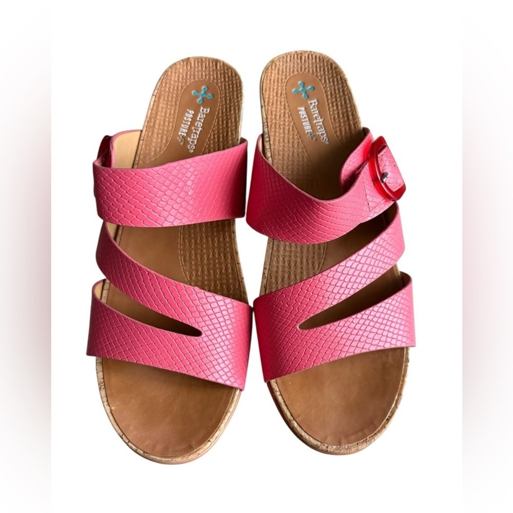 BareTraps Sandals Womens Laralee Slides Cork Wedge Coral Faux Leather size9.5 - Picture 3 of 10